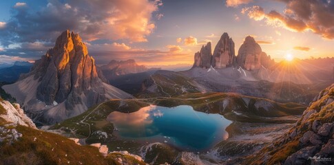 Poster - Sunset Over the Dolomites: Dramatic Landscape