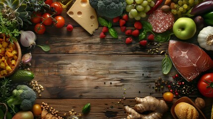 Wall Mural - Fresh and healthy meal options on wooden background