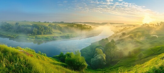 Wall Mural - Misty River Valley Sunrise