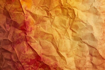 Poster - Crumpled paper forming an uneven surface with red and yellow tones, suitable for backgrounds and textures. The structure of the paper creates an abstract design