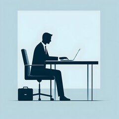 Minimalist  Illustration of a Businessman and Stay-at-Home mom Working Seamlessly on her Computer, Balancing Work and Family Responsibilities