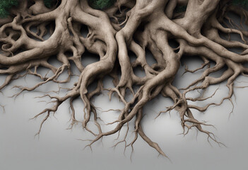 Wall Mural - Collection of twisted tree roots isolated on a transparent background