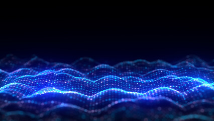 Leinwandbilder - Music color wave of particles and lines. Big data visualization. Abstract blue background with a dynamic wave. 3d rendering.
