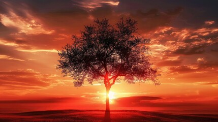 Sticker - Stunning sunset with tree silhouette