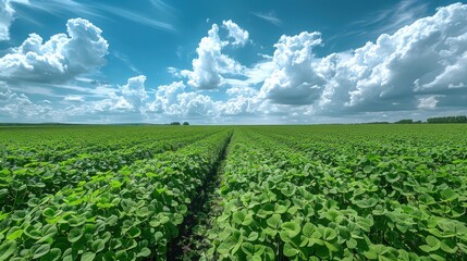 Wall Mural - Green Field with Blue Sky and Clouds