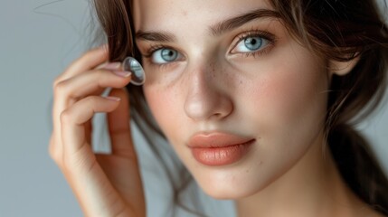 Poster - Close-up Portrait of a Young Woman with Blue Eyes