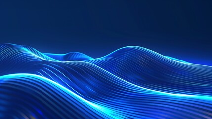 Wall Mural - 3D rendering of an abstract modern minimal wallpaper with glowing wavy lines over a blue background