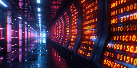 Creative blue hexagonal background with binary code. Technology, design and landing page concept. 3D Rendering.