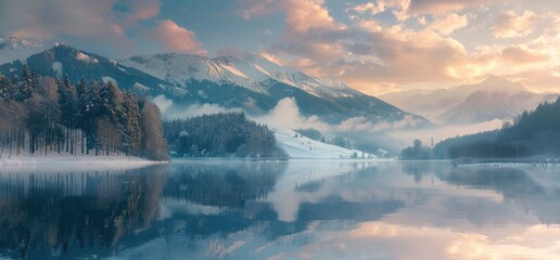 Poster - Serene Mountain Lake at Sunset