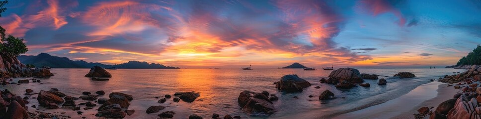 Poster - Golden Sunset Over a Rocky Seascape