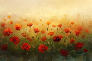 Wall Mural - Poppy Field in Sunlight