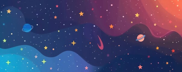 Wall Mural - A painting of a starry sky with two crescent moons. Illustration.