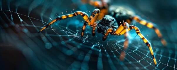 A close-up of a spider spinning its intricate web.