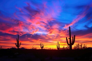 Poster - Silhouetted Cacti Against a Vibrant Sunset