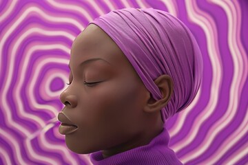 Canvas Print - Minimalistic and vibrant portrait of woman with headscarf and psychedelic background