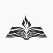 © tilialucida - Abstract Black and White Open Book with Flames Symbolizing Knowledge and Enlightenment.