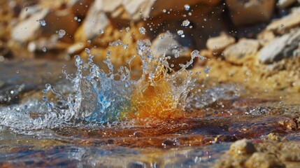 Wall Mural - water jet in a desert environment, highlighting the rarity of water in this arid environment. generative ai