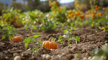 Wall Mural - Pumpkin seeds in a garden in a desert environment, showing growing techniques in arid climates. generative ai