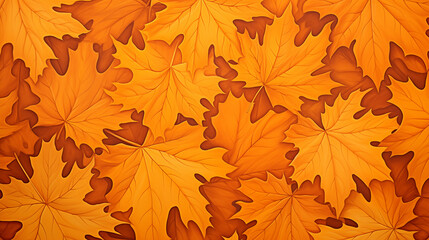 Poster - Detailed Autumn Maple Leaves with Shadowed Edges on Orange Background