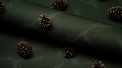 Poster - Detailed Pine Cones and Pine Needles Pattern on Dark Green