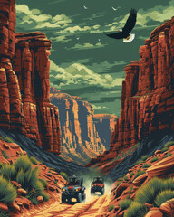 Sticker - A high resolution cartoon style illustration of the Grand Canyon