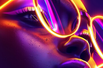 Wall Mural - Vibrant portrait of woman with neon sunglasses creating a bold and dynamic visual