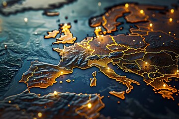 Poster - Europe Map with Glowing Cities
