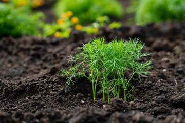 Bunch of dill growing in an organic field.