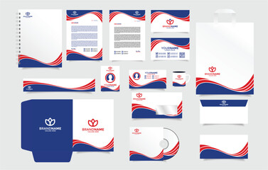 Wall Mural - Modern stationery design template with United States flag identity in red, blue and white. Stationery Template Design Kit. vector template for business company office stationery with creative design.