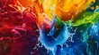 © Ya Ali Madad  - A vivid burst of colorful liquids in mid-air, capturing the dynamic motion and vibrant hues in stunning detail. A cascade of colorful liquids splashing against a stark white background, highlighting