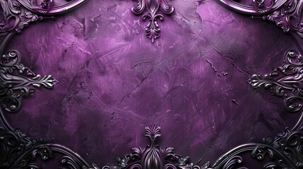 Glamorous Rococo Revival Background with Deep Purple Velvet and Silver Accents and a Detailed Frame with Floral Motifs