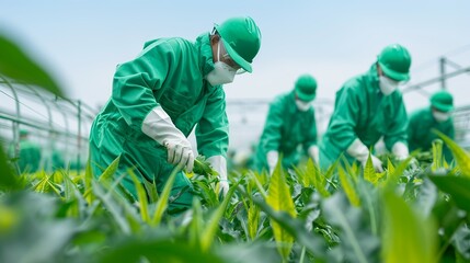 Wall Mural - Professional image of farmers in modern agriculture, leveraging technology and natural resources to cultivate crops with precision and care. Height Resolution Photo, , Minimalism,