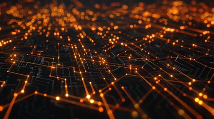 Wall Mural - A dark background with glowing orange lines and dots representing the connections.