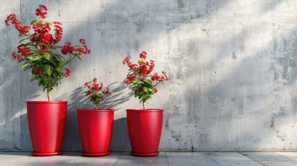 Wall Mural - Red plant pots against white concrete wall for home garden decor