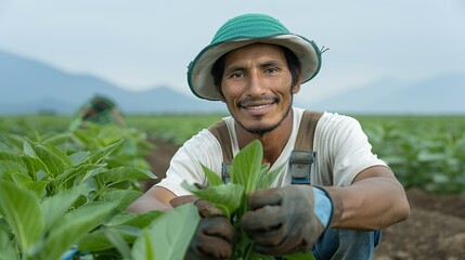 Wall Mural - Professional image of farmers happily working with advanced agricultural tools, amidst a backdrop of natural beauty, showcasing modern farming techniques. Height Resolution Photo, , Minimalism,