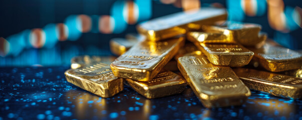 Poster - A pile of gold bars with the numbers 1 through 9 on them. The bars are stacked on top of each other