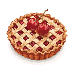 Wall Mural - Delicious cherry pie with a lattice crust, perfect for dessert or a special occasion. This illustration is ideal for cookbooks, food blogs, or restaurant menus.