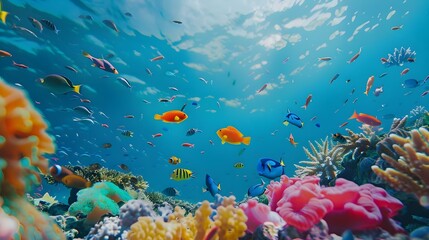 Wall Mural - Tropical coral reef with diverse fish