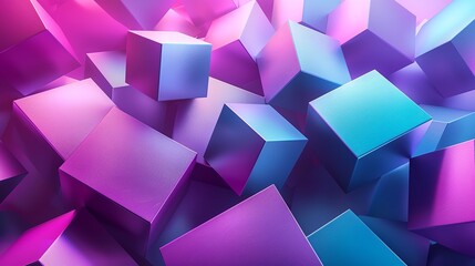 Poster - 3D rendering of a pile of randomly sized cubes with a pink to blue gradient.