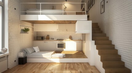 Fototapete - Describe innovative ways to use underutilized areas like under stairs or loft spaces in small homes.