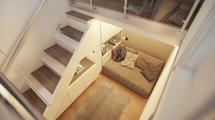 Fototapete - Describe innovative ways to use underutilized areas like under stairs or loft spaces in small homes.