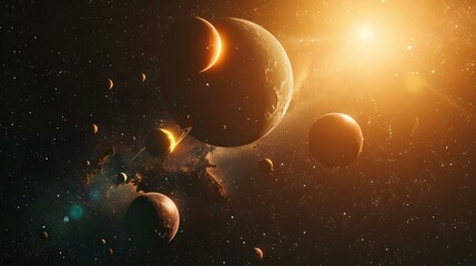 Wall Mural - distant planet system with exoplanets in space