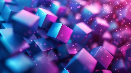 Poster - 3D rendering of a pile of randomly sized cubes with a pink to blue gradient.