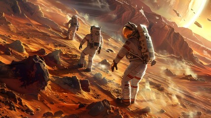 Wall Mural - exploration of astronauts in futuristic space suits