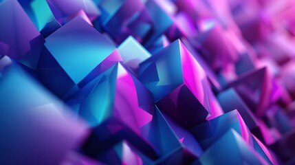 Poster - 3D rendering of a pile of randomly sized cubes with a pink to blue gradient.