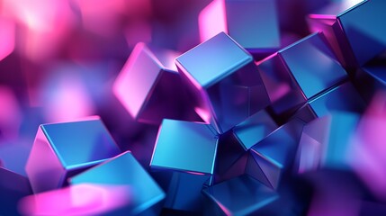 Poster - 3D rendering of a pile of randomly sized cubes with a pink to blue gradient.
