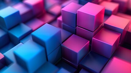 Poster - 3D rendering of a pile of randomly sized cubes with a pink to blue gradient.