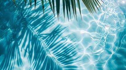 Palm leaf shadow on blue water waves