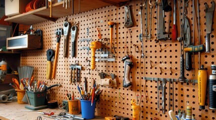 Poster - Describe the use of pegboards and hooks for flexible and accessible storage in craft rooms or workshops