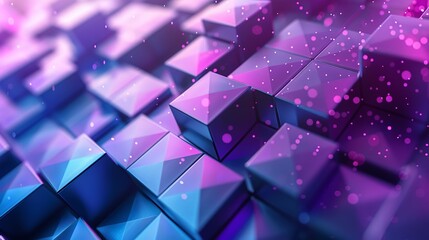 Poster - 3D rendering of a pile of randomly sized cubes with a pink to blue gradient.